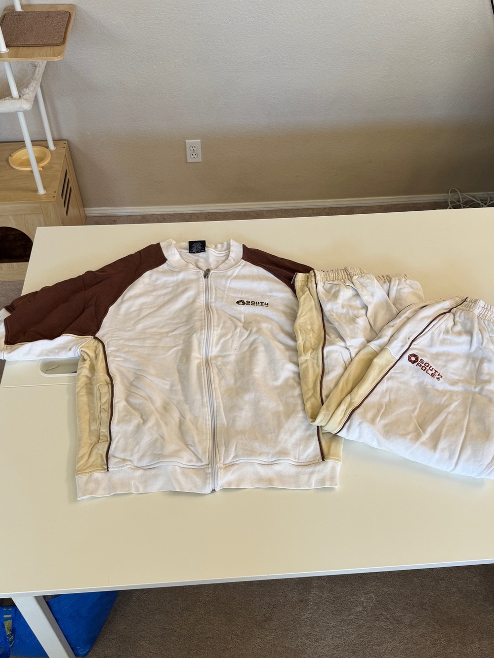 South Pole White, Brown & Tan Track Jacket and Joggers Set